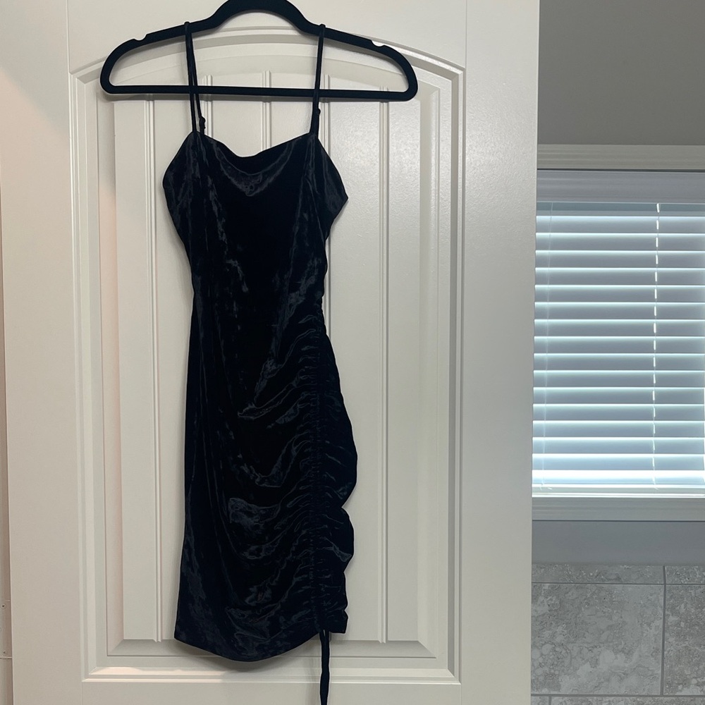 Black Velvet Ruched Slip Dress - Women